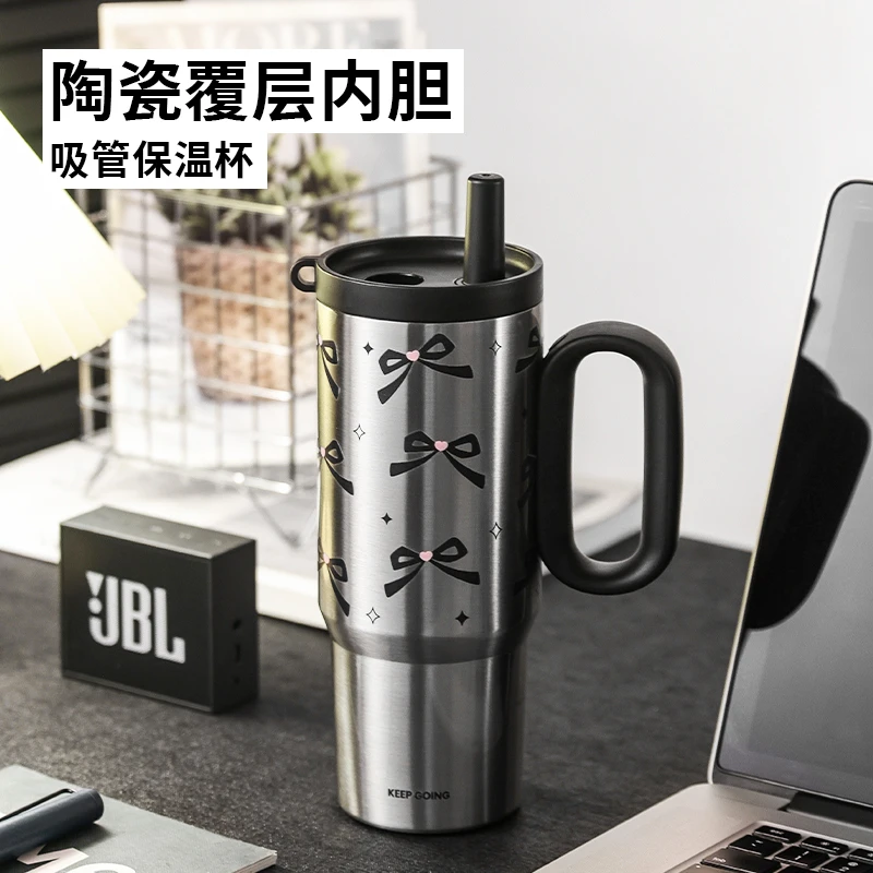 新款巨无霸吸管高颜值女生水杯不锈钢大容量保温杯便携冰霸杯杯子