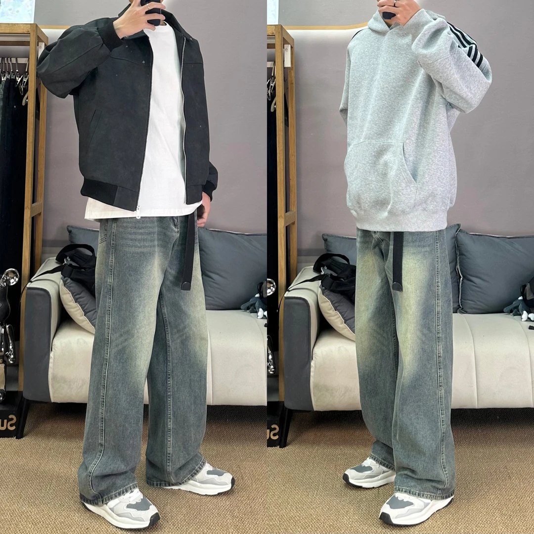 秋冬新款百搭水洗休闲复古潮流牛仔裤高街直筒