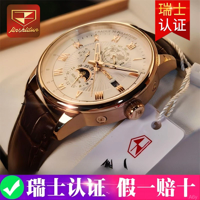 瑞士认证多功能防水时尚男表皮带手表男士全自动机械表商务男款潮