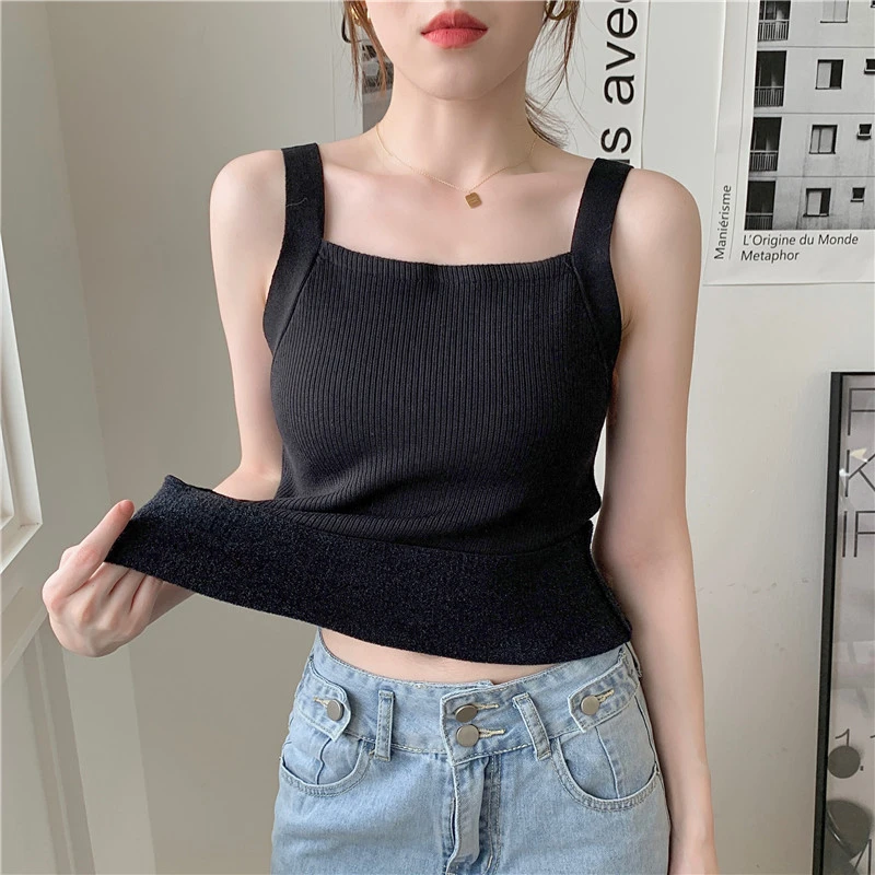 加绒针织吊带背心女士秋冬内搭打底修身显瘦百搭外穿短款无袖上衣