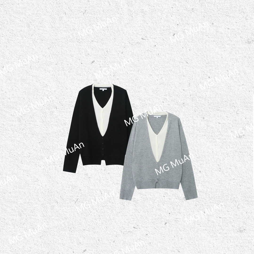 【知性感开衫】 muan定制假两件针织长袖上衣女DG3-026