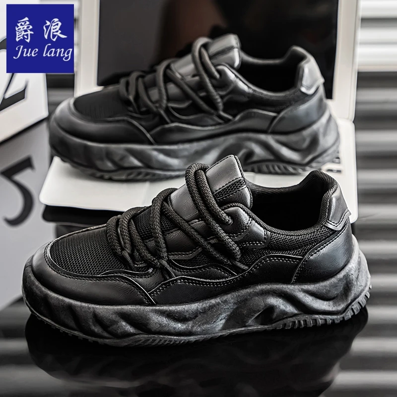爵浪男鞋2025春季新款百搭厚底休闲黑色板鞋男士增高小白运动潮鞋