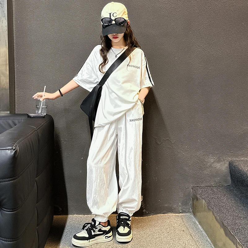 女童夏季运动春夏2025新款短袖夏装儿童洋气宽松休闲风防蚊裤女孩