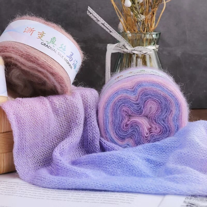 【二两】9支长段染渐变真丝马海毛细线手工毛线勾披肩围巾帽子线