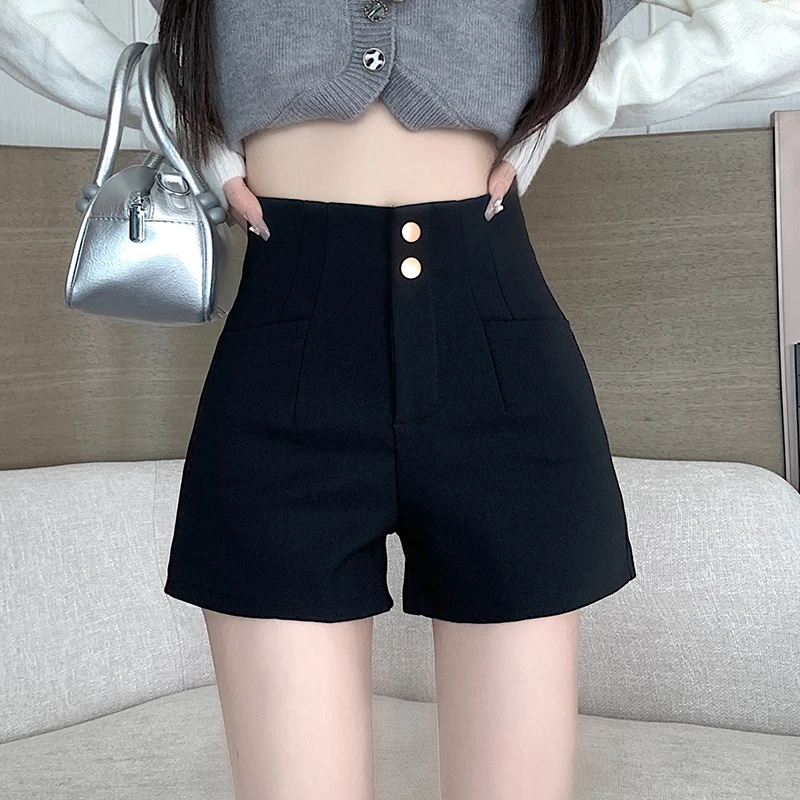 高腰西装阔腿短裤女夏季2025新款爆款弹力外穿百搭打底辣妹热裤薄