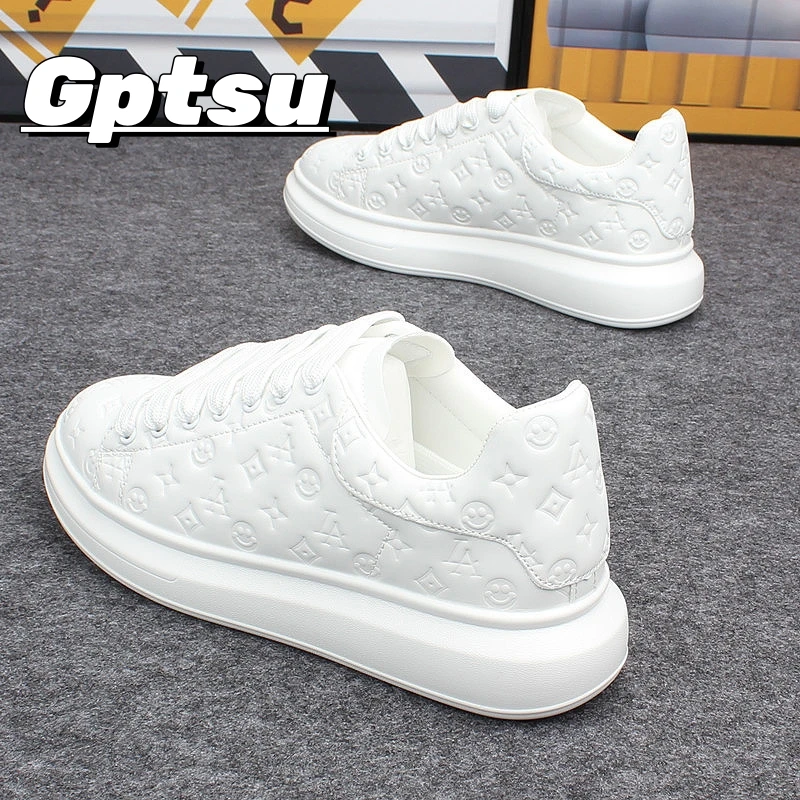GPTSu印花时尚情侣小白鞋男春秋百搭厚底低帮板鞋轻便运动鞋男潮