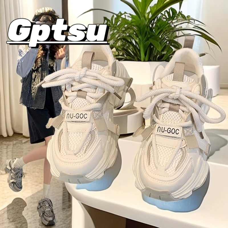 GPTSu秋季网面透气小白鞋厚底老爹鞋女款百搭爆款休闲运动鞋时尚