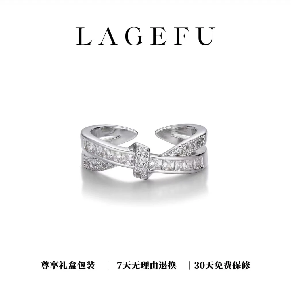 合金合成锆石戒指 可调节食指开口冷淡风交叉戒指DN920