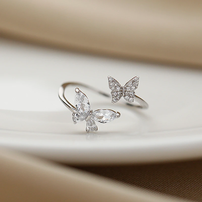 合金合成锆石戒指 轻奢高级感冰氧仙子蝴蝶轻奢高级精致指环DN812