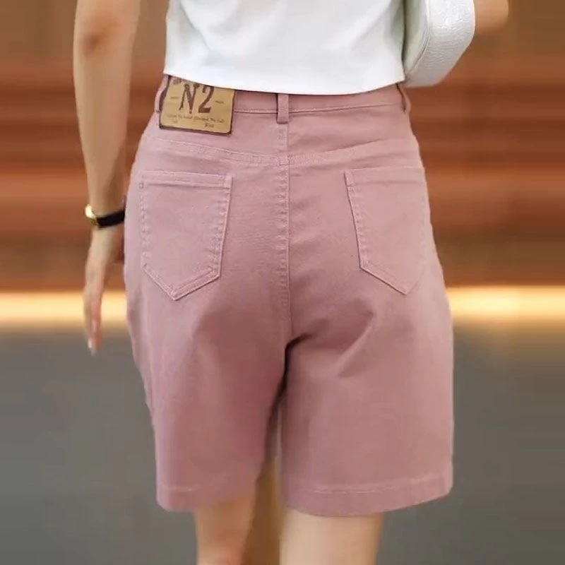 2025夏季薄款大码软牛仔短裤女A字高腰阔腿显瘦休闲直筒五分中裤