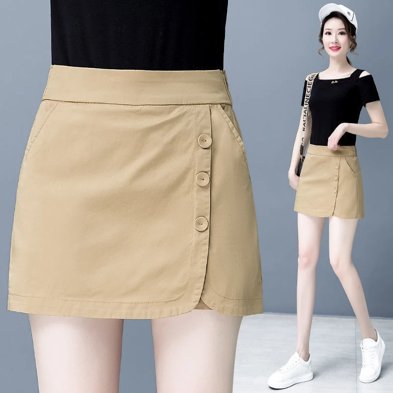 休闲短裤女2025夏季新款显瘦松紧百搭时尚韩版外穿阔腿假两件裙裤