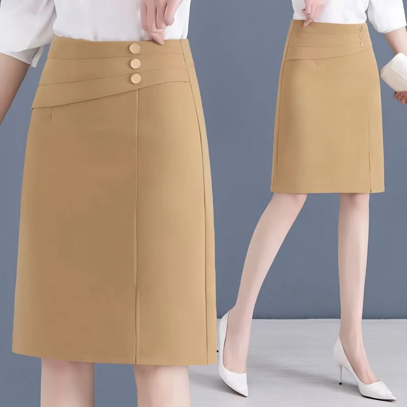 春夏半身裙2025新款a字裙短裙高腰显瘦百搭矮个子一步卡其色西装