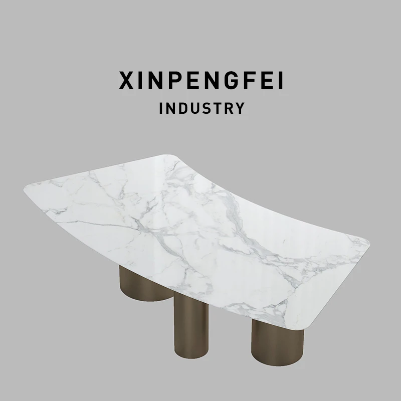 鱼肚白丨意式高奢意大利进口天然大理石别墅豪宅茶桌弧形餐桌定制