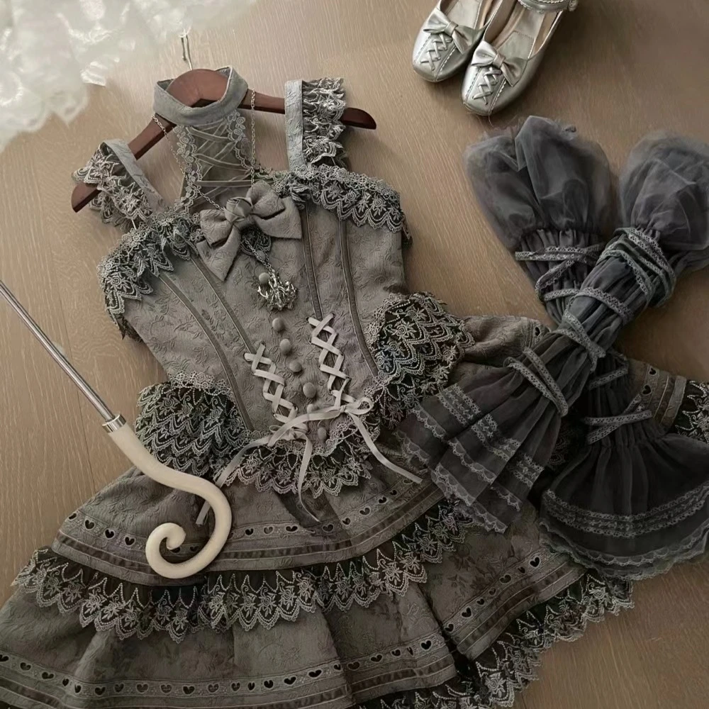 [蚀月魔法-BlackSwan黑天鹅]哥特分体Doll感Lolita连衣裙套装