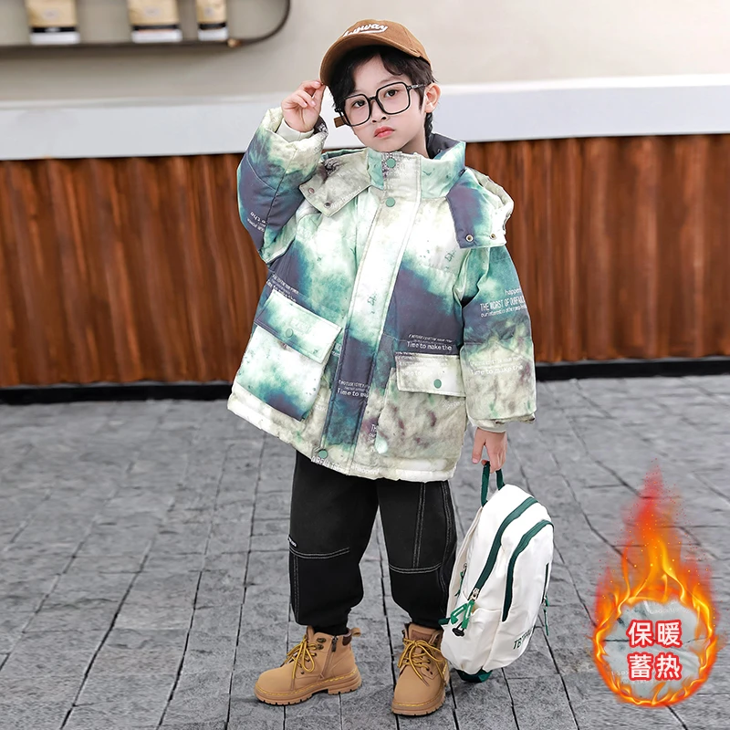 男童夹棉外套2023新款秋冬装儿童加棉加厚彩色棉服宝宝冬季棉衣潮