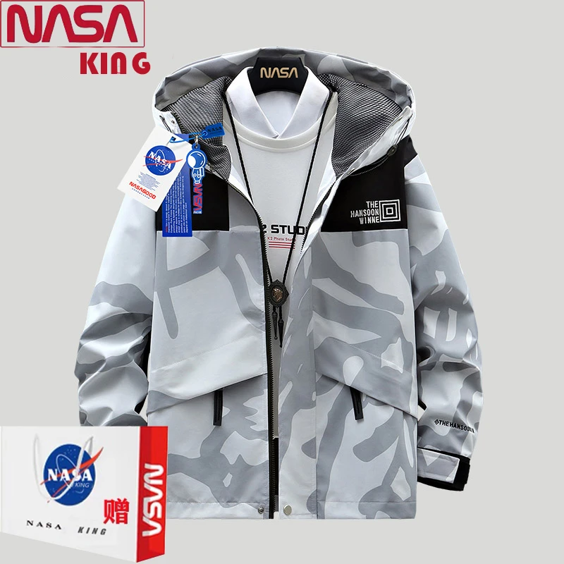 NASA联名秋冬迷彩户外冲锋衣男潮牌青少年学生男士夹克防水外套男