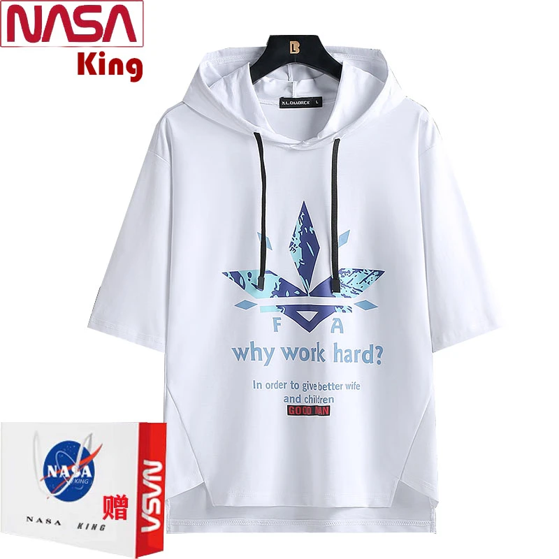 NASA联名夏季情侣短袖男七分袖潮牌青少年学生T恤男大码连帽衫女