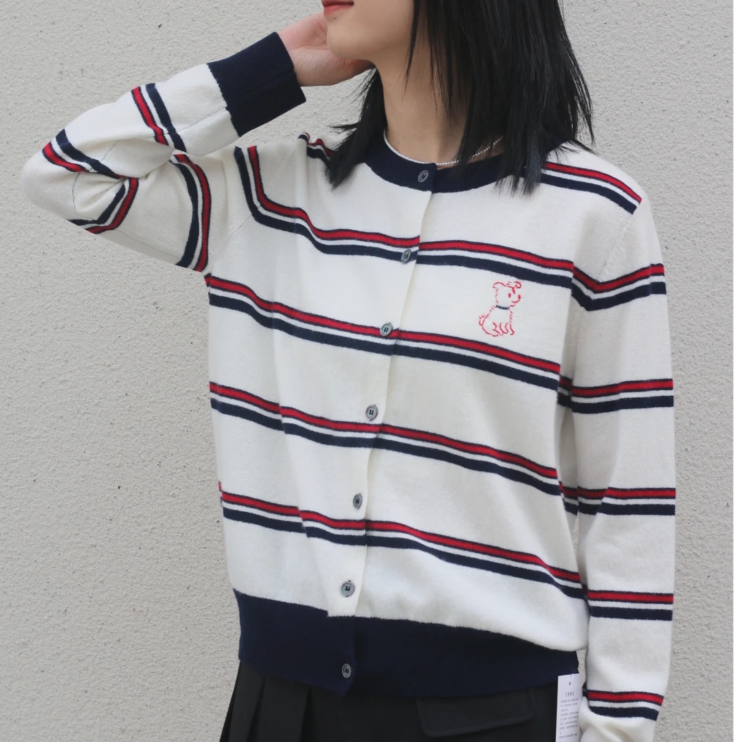 羊毛条纹开衫休闲时尚针织