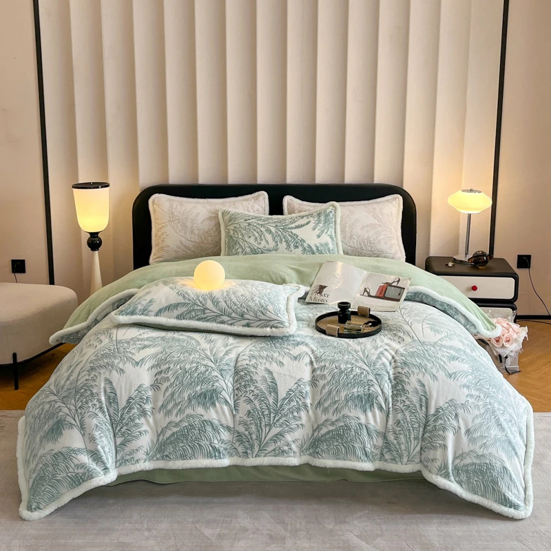 冬季新款立体雕花牛奶绒四件套高克重加厚绒保暖精雕花绒加绒