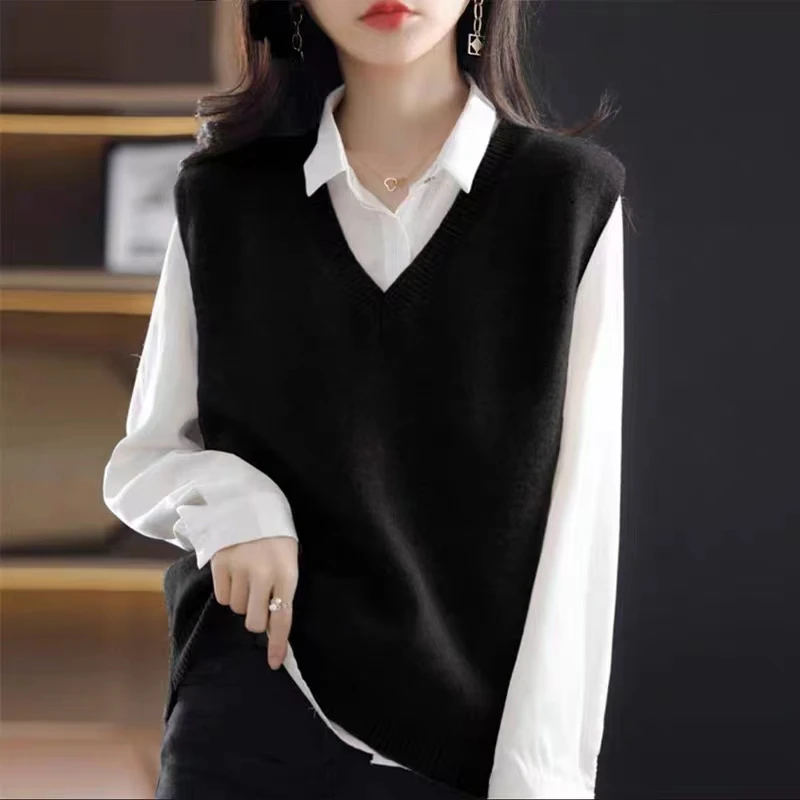 加肥加大针织马甲背心女坎肩套头大码毛衣外搭叠穿无袖上衣秋冬春