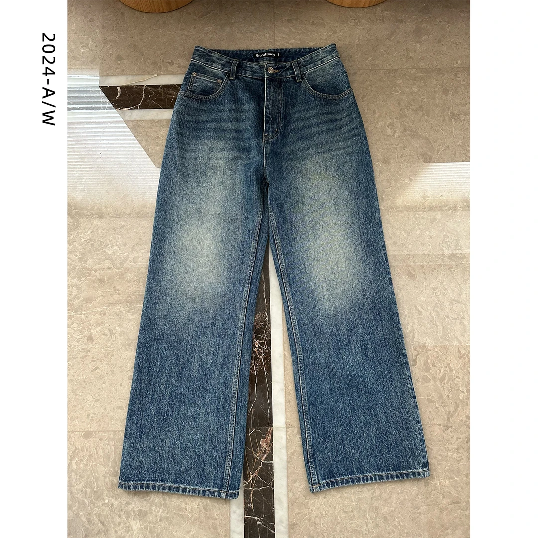 YUNFEI SELECT 25/春13.5盎司100棉直筒宽松鲨鱼纹洗水牛仔裤618