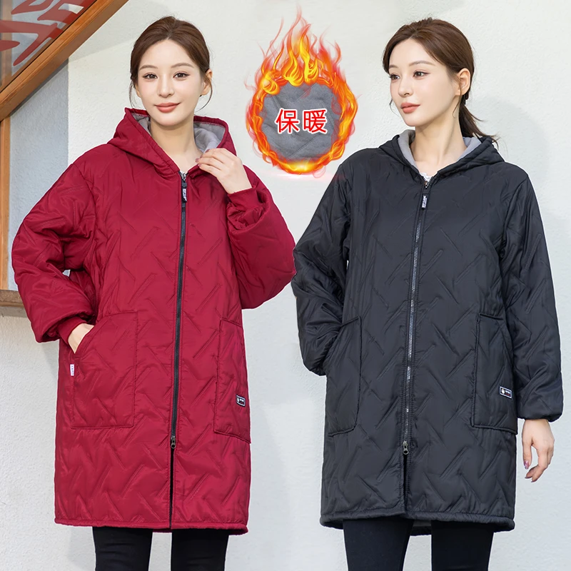 加绒罩衣女长袖围裙居家上班干活时尚成人外穿保暖加厚工作服大人