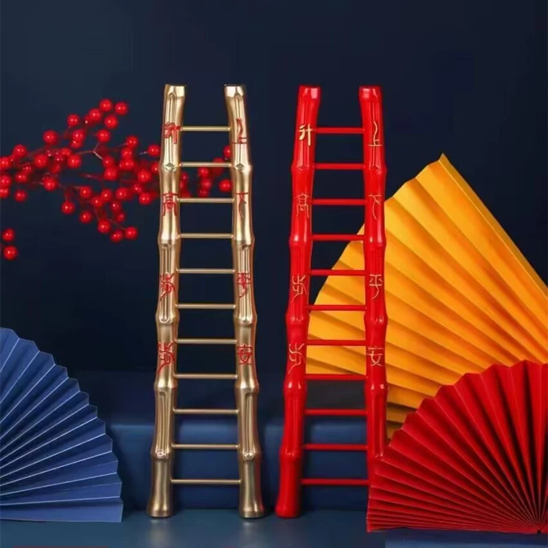 新年福桶装饰步步高升发财梯年宵花制作装饰品金色红色梯子