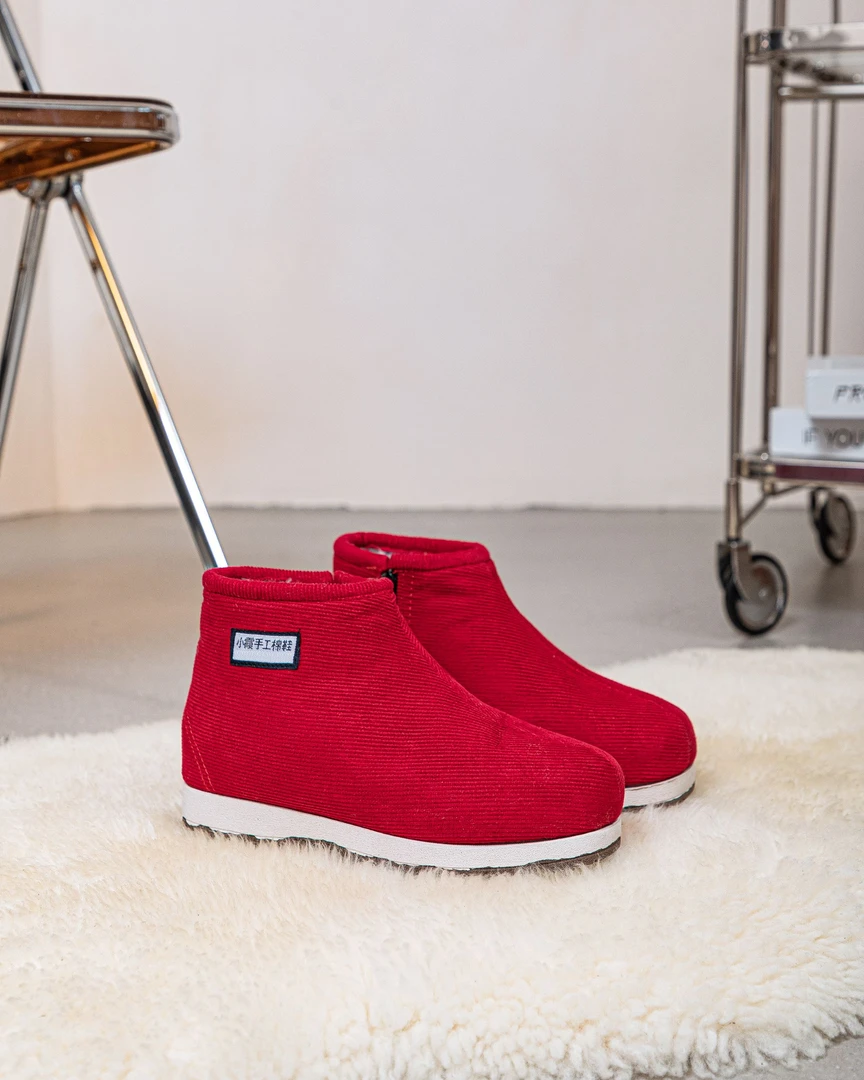 中年老人冬季加绒保暖防滑加厚家居男女侧拉链手工棉鞋冬天月子鞋