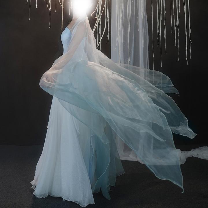 忆梦兮无艺之艺一朵大左大袖衫钉珠刺绣古风破烂花瓣袖超出片舞服