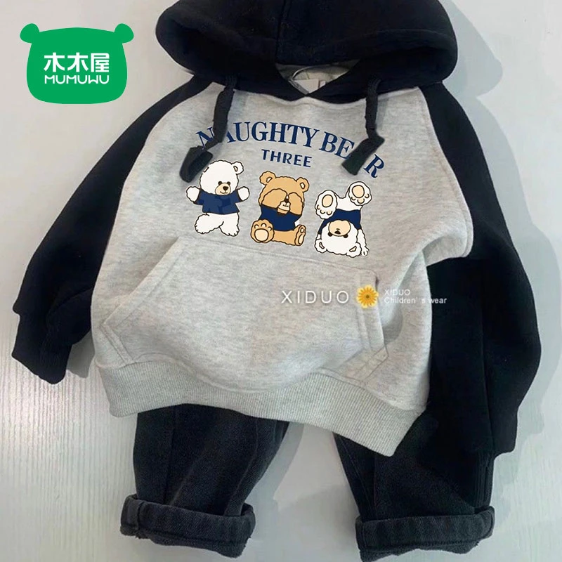 木木屋女童库洛米卫衣2025新款秋冬拼接色卡通上衣儿童加厚套头衫