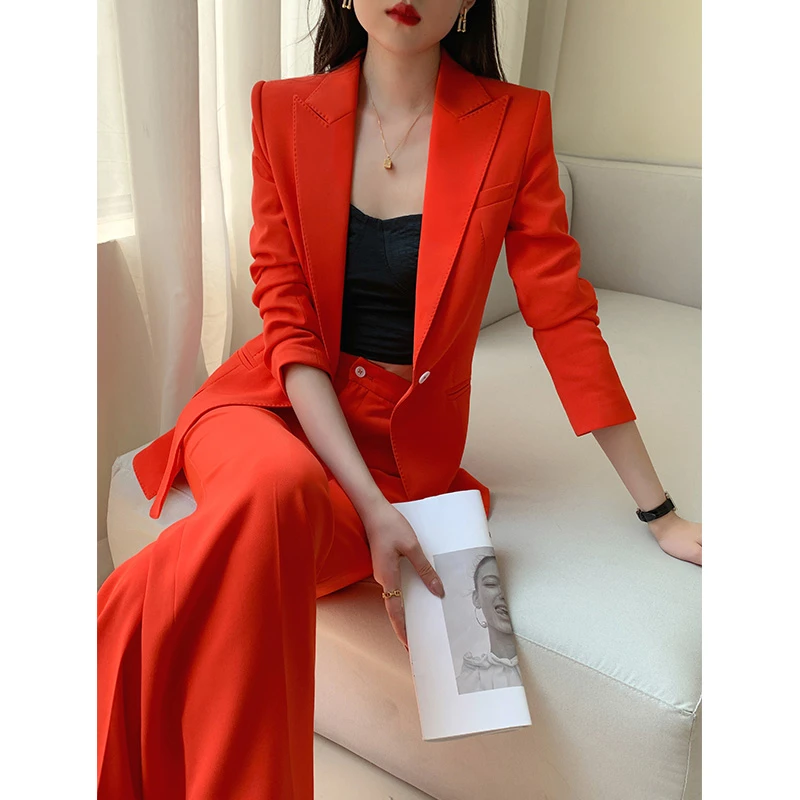 【轻奢高端】橙红色西装套装女2025新款秋装时尚气质名媛职业西服女