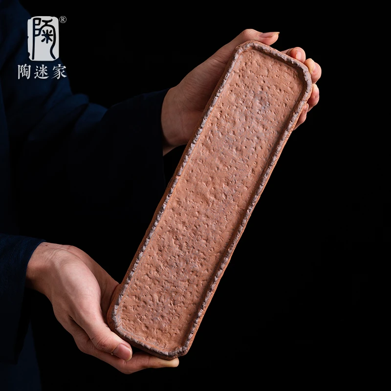 陶迷复古老岩泥干泡盘石纹长方小茶盘中式粗陶侘寂风壶承简约茶具