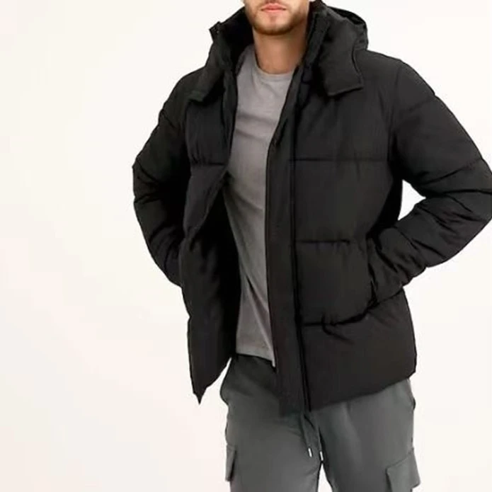 男士秋冬加厚宽松休闲时尚外穿保暖中长款连帽蓬松棉衣男款冬季