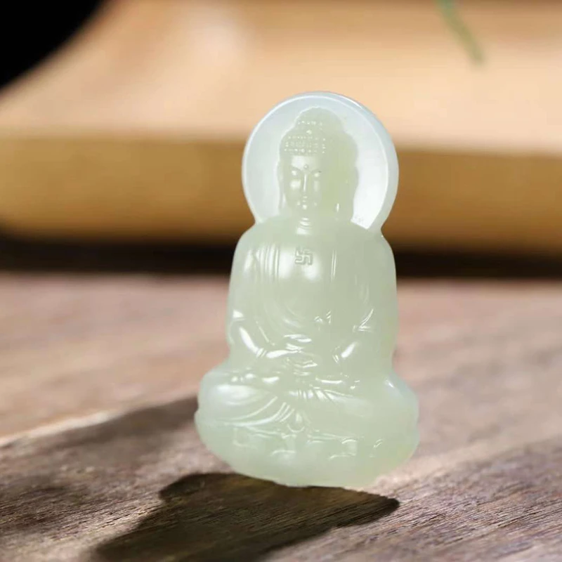 玉器工艺品天然新疆和田玉俄料老料阿弥陀佛吊坠属猪狗守护神挂件