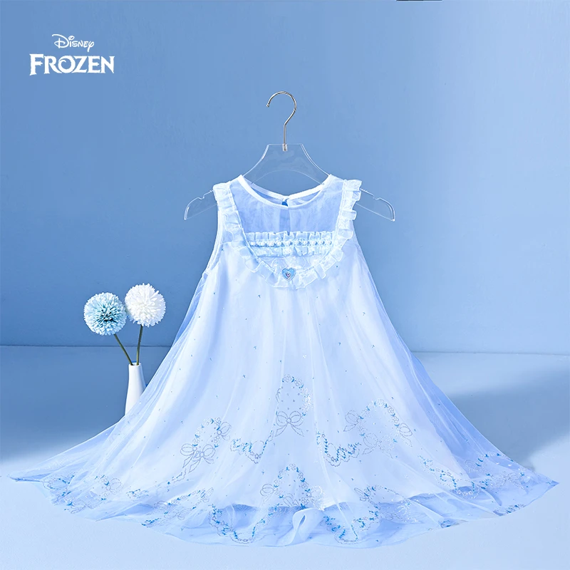 Disney/迪士尼新款春夏女童艾莎连衣裙夏日洋气薄款淑女a字公主裙