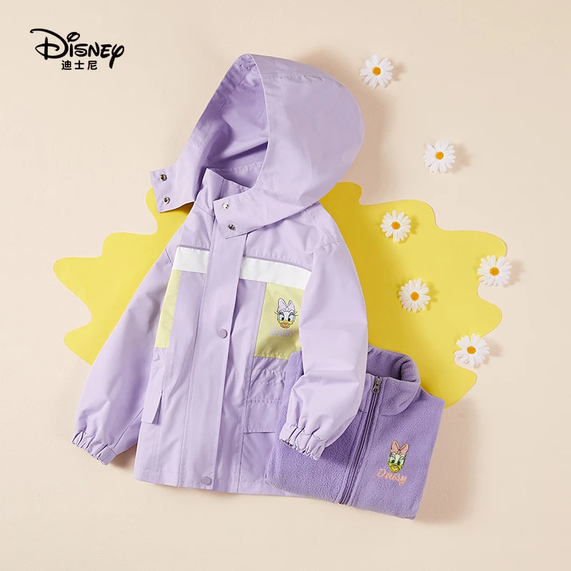Disney/迪士尼春秋男女童运动洋气长袖连帽卡通时尚撞色防风外套