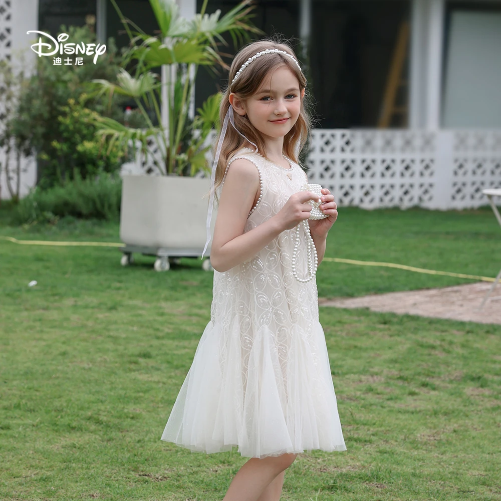 Disney/迪士尼女童春夏连衣裙洋气亮片绣花甜美中大童公主连衣裙
