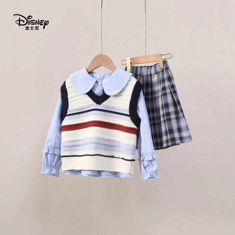 Disney/迪士尼儿童时尚学院风女童套装洋气撞色条纹针织长袖童装