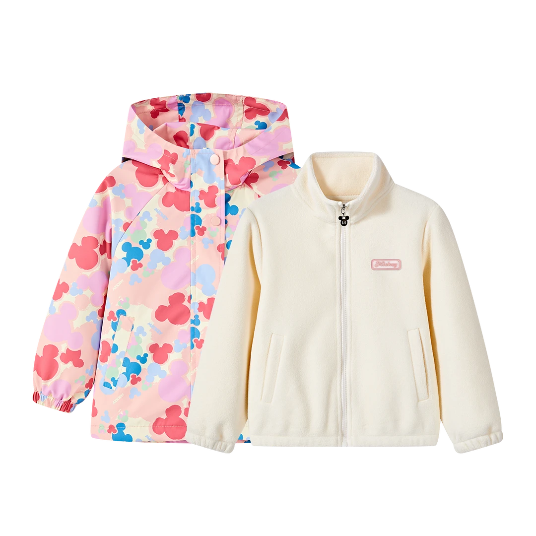 Disney/迪士尼新款女童中大童秋冬保暖防风连帽洋气印花两件套