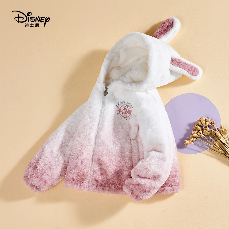 Disney/迪士尼女童秋冬连帽外套毛绒防风保暖印花卡通长袖上衣