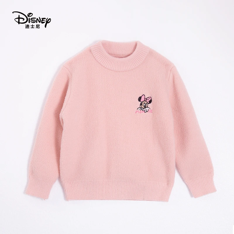 Disney/迪士尼秋冬女童纯色针织衫童装加厚套头保暖圆领毛衣毛衫