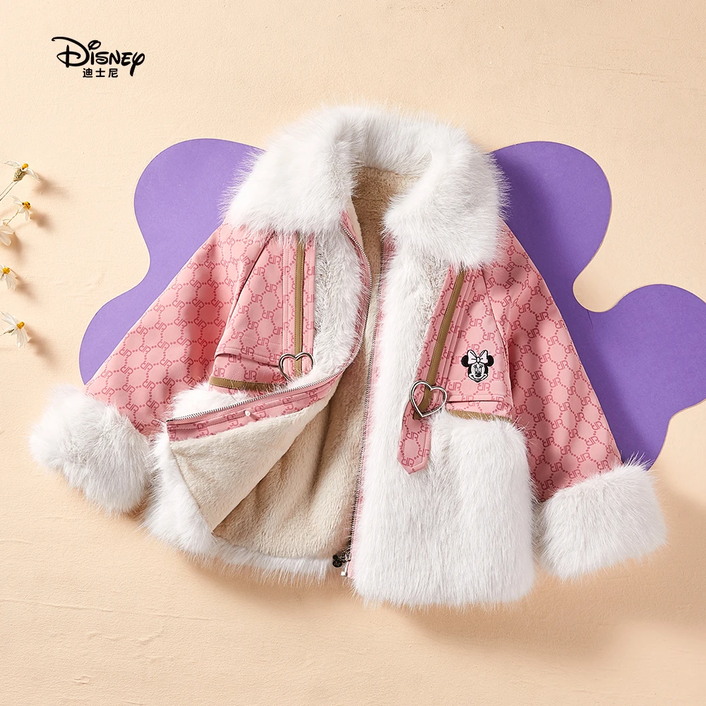 Disney/迪士尼女童夹克秋冬加绒派克服拼接毛绒中大童保暖外套