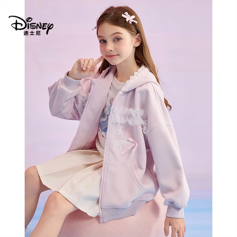 Disney/迪士尼春秋季新款连帽女童卫衣宽松时尚中大童印花连帽衣