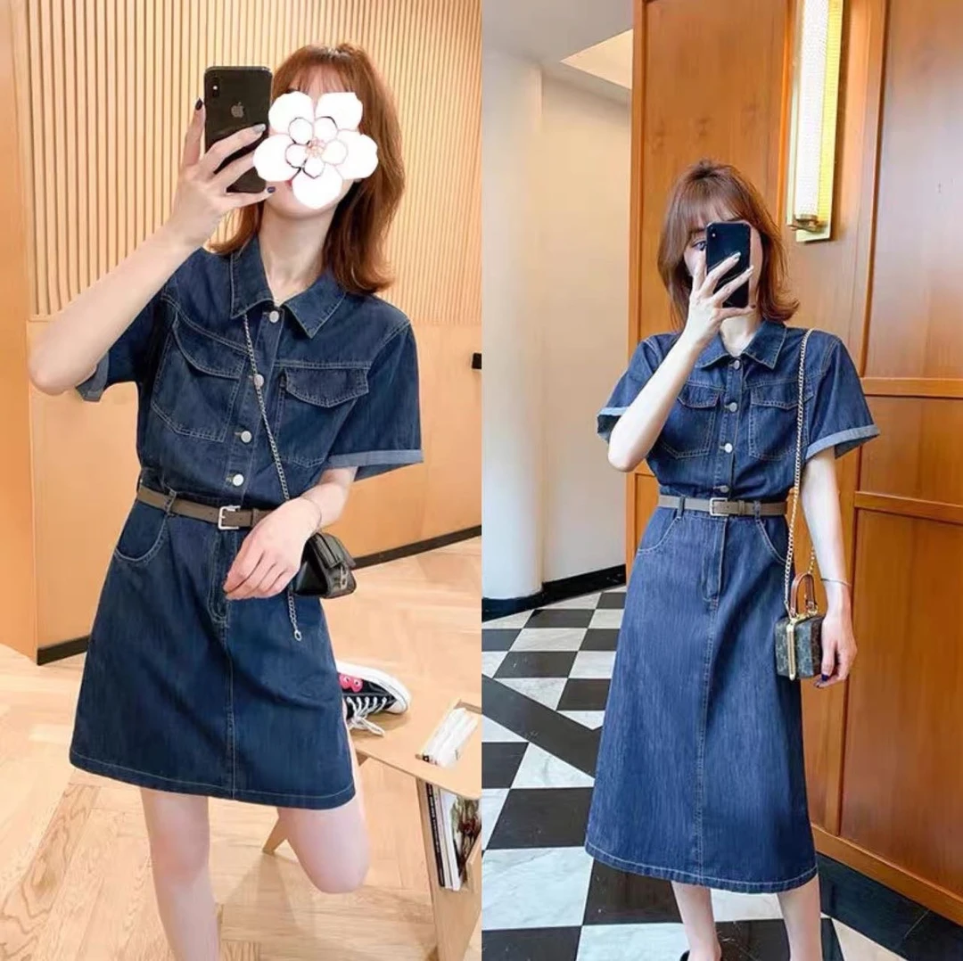 【甩卖】小个子洋气百搭绝美牛仔连衣裙女夏季小众别致独特港味裙子