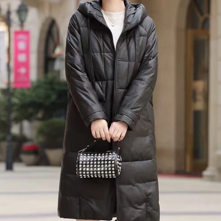 【断码清仓捡漏】海宁真皮绵羊皮加绒加厚带帽中长款 外套 655