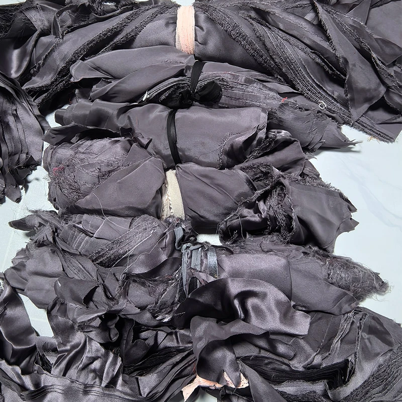 真丝素绉缎深灰色桑蚕丝刀口布料按斤称DIY手工做发圈口罩拓包
