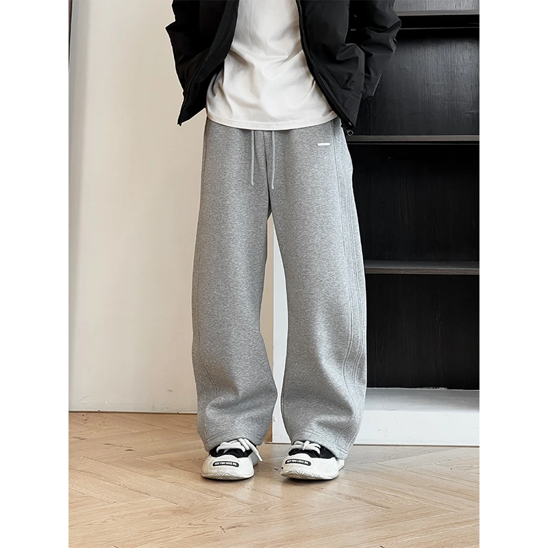 新款美式加绒休闲弯刀卫裤男宽松扩版裤休闲运功潮流裤子男