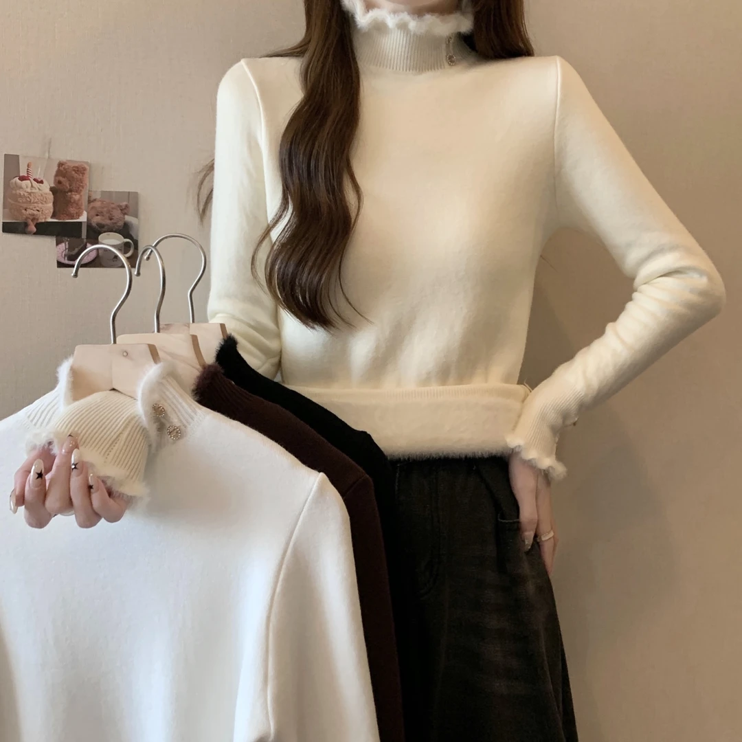 半高领针织哺乳衣秋冬修身保暖加绒加厚一体绒毛衣打底衫喂奶上衣