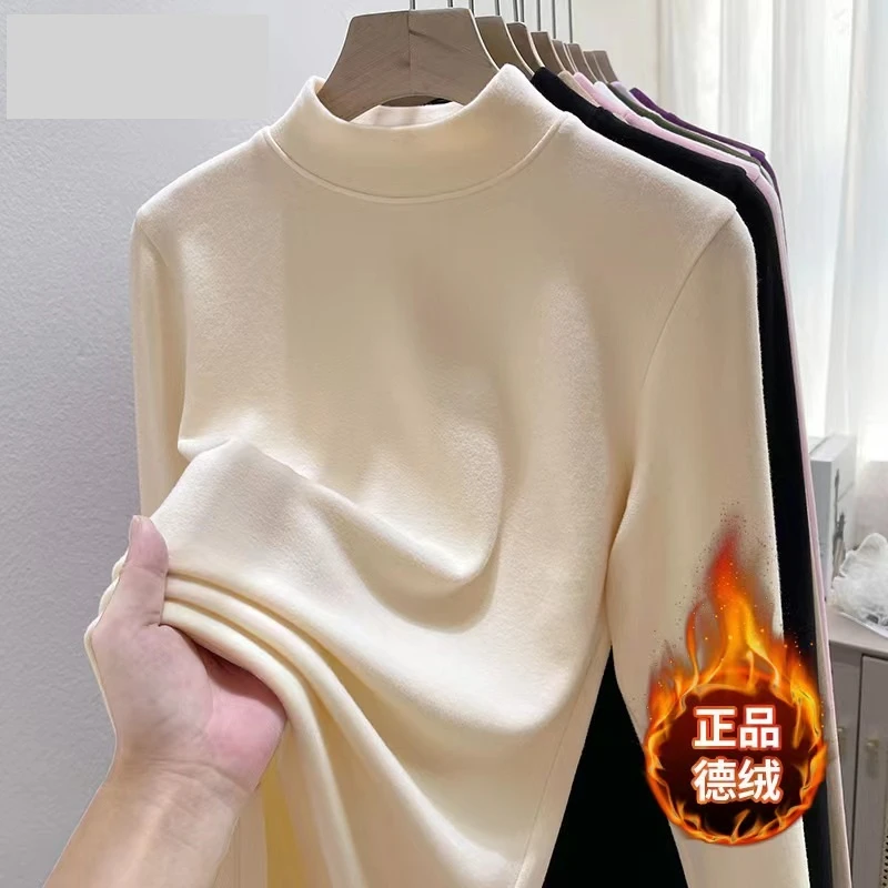 哺乳高领德绒打底衫女新款秋冬内搭加绒加厚磨毛保暖产后中领上衣