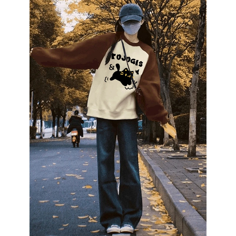 哺乳衣加绒加厚卫衣秋冬外出辣妈款宽松春秋长袖撞色喂奶上衣外穿